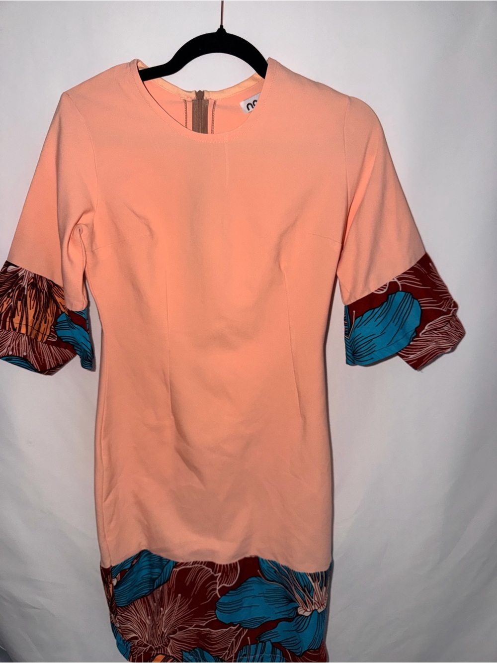 Naadu Peach Floral-Trim Tunic Dress Size S Festive Event Wedding Guest Tropical